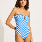 Ciao Bella Check Bandeau Swimsuit - Azure - Simply Beach UK