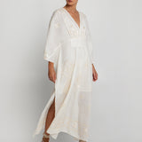 Lefkada Kimono Sleeve Maxi Kaftan - Natural and Champagne - Simply Beach UK