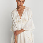 Lefkada Kimono Sleeve Maxi Kaftan - Natural and Champagne - Simply Beach UK