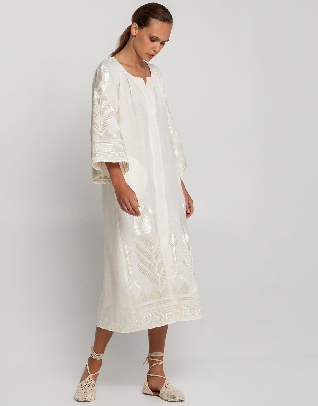 Feather Midi Kaftan - Natural and Champagne - Simply Beach UK