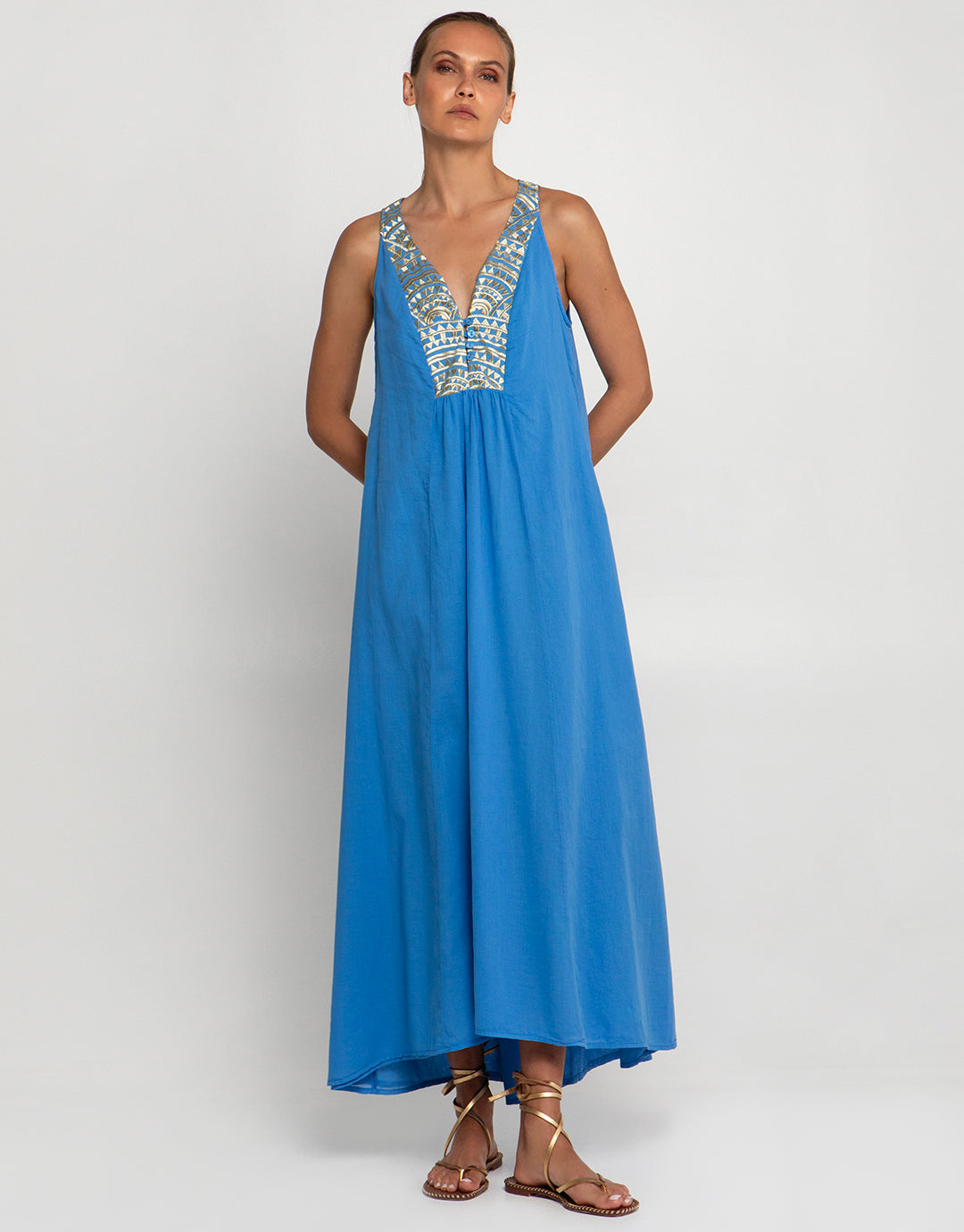 New Triangle Maxi Dress - Blue Raf and Gold - Simply Beach UK