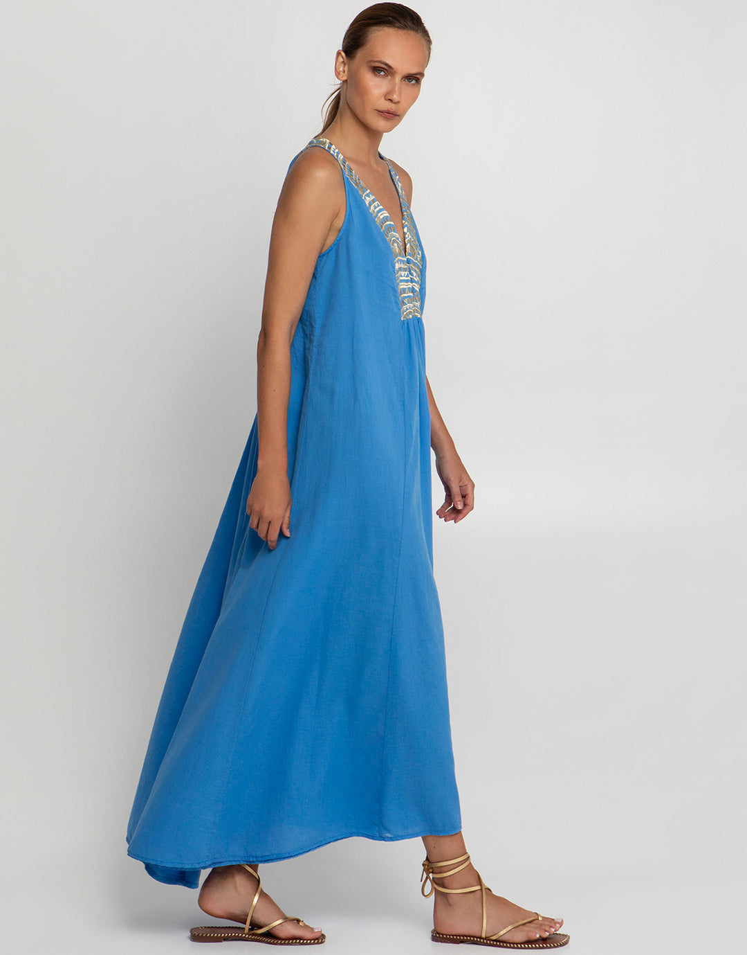 New Triangle Maxi Dress - Blue Raf and Gold - Simply Beach UK