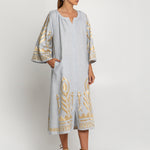 Feather Midi Kaftan - Light Grey and Gold - Simply Beach UK