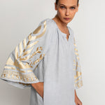 Feather Midi Kaftan - Light Grey and Gold - Simply Beach UK