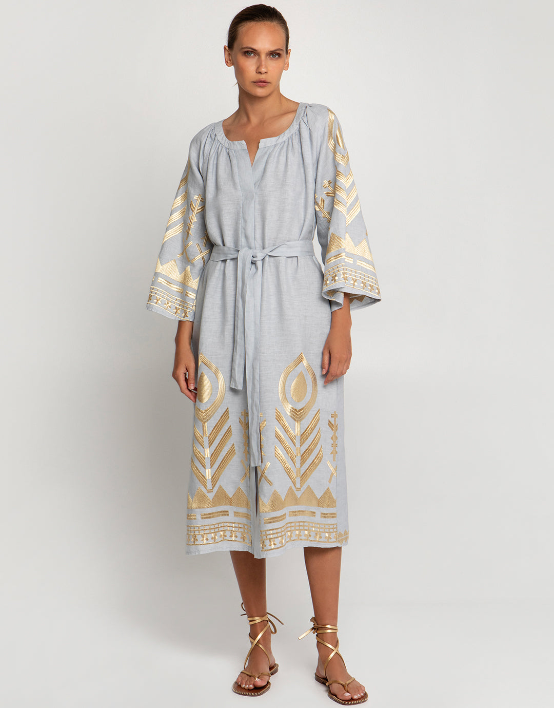 Feather Midi Kaftan - Light Grey and Gold - Simply Beach UK