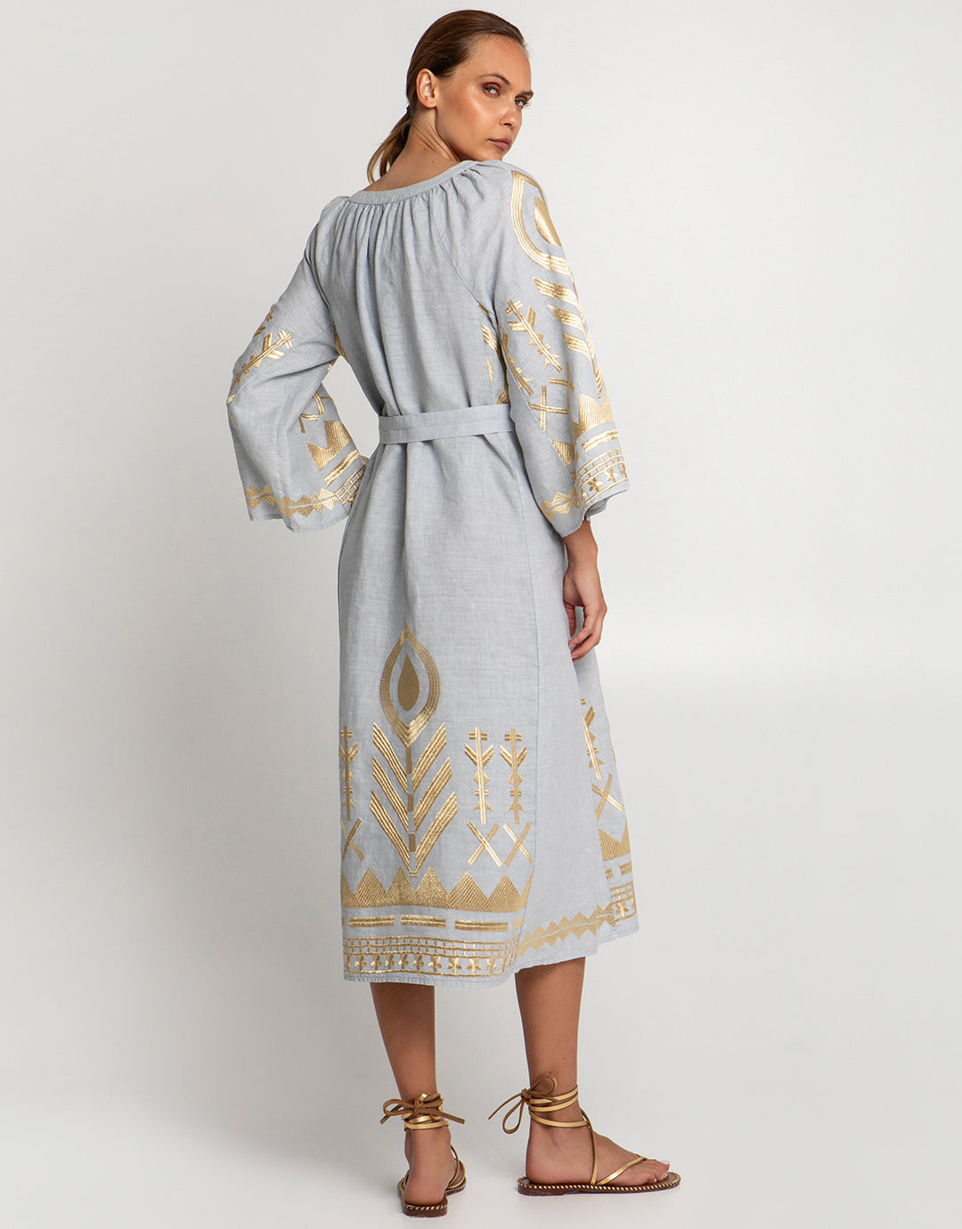 Feather Midi Kaftan - Light Grey and Gold - Simply Beach UK