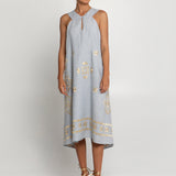 Lefkada Sleeveless Midi Dress - Light Grey and Gold - Simply Beach UK