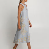 Lefkada Sleeveless Midi Dress - Light Grey and Gold - Simply Beach UK