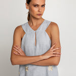 Lefkada Sleeveless Midi Dress - Light Grey and Gold - Simply Beach UK