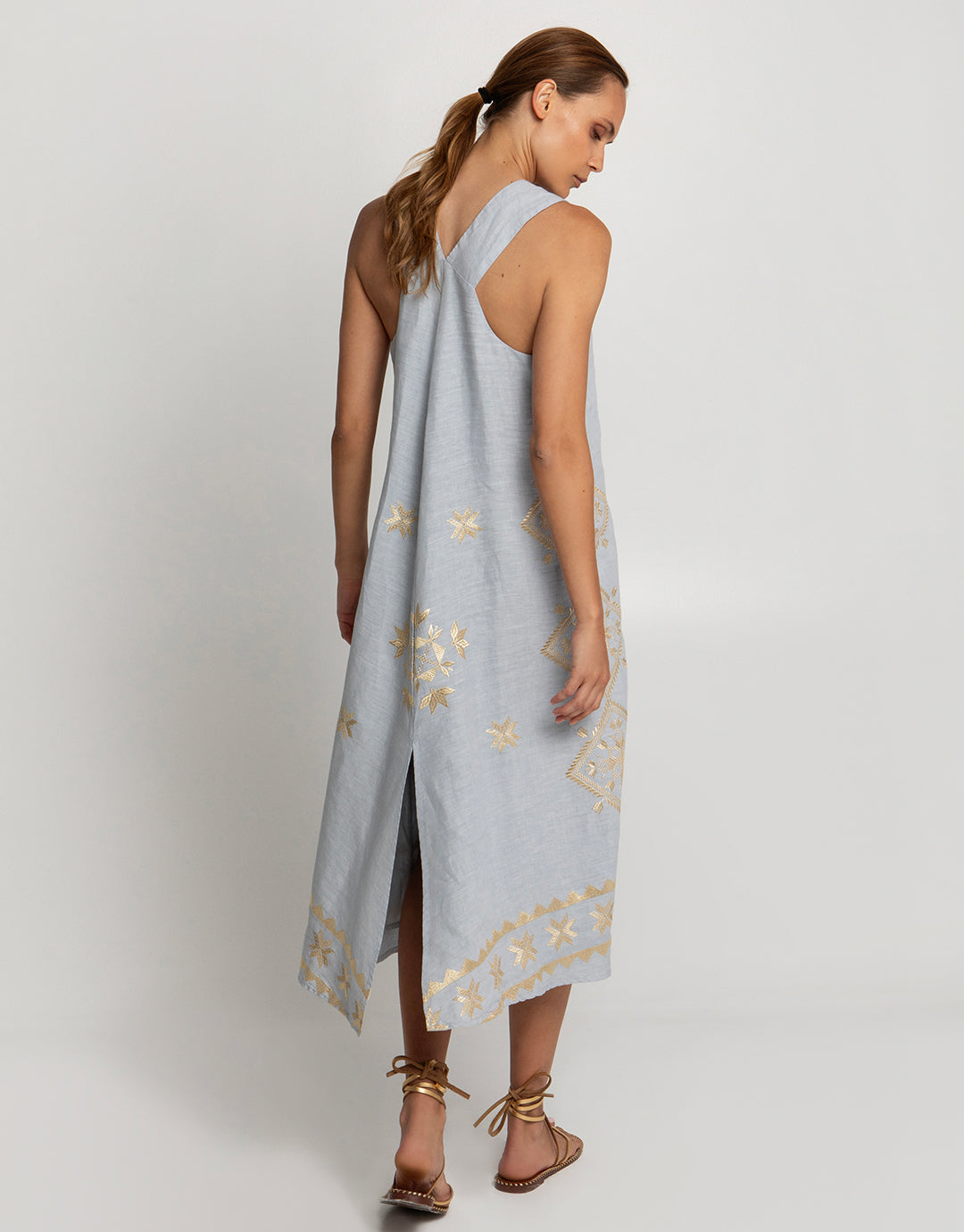 Lefkada Sleeveless Midi Dress - Light Grey and Gold - Simply Beach UK