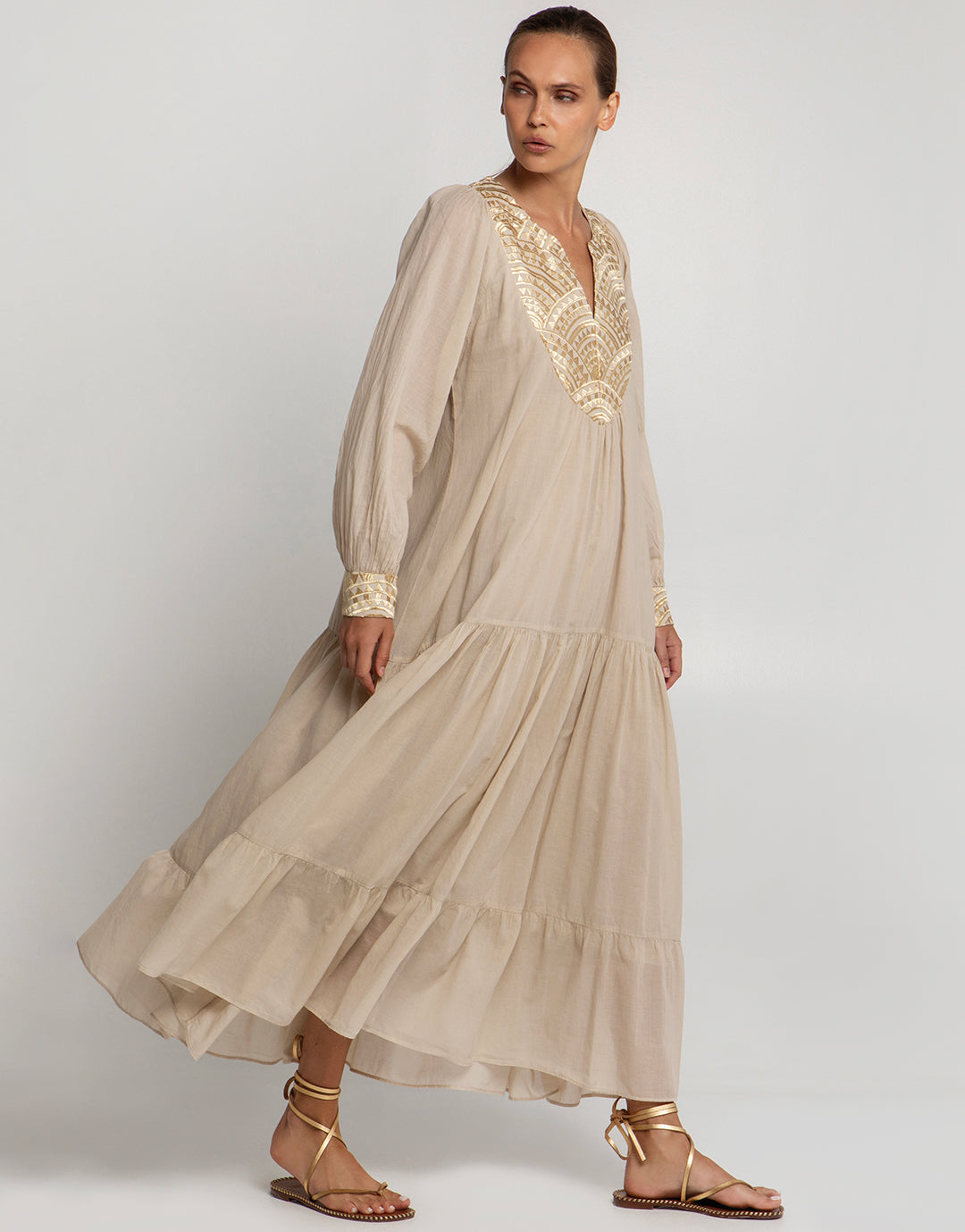 New Triangle Maxi Dress - Natural and Gold - Simply Beach UK