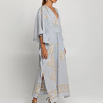 Lefkada Kimono Sleeve Maxi Kaftan - Light Grey and Gold - Simply Beach UK