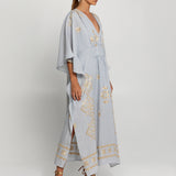 Lefkada Kimono Sleeve Maxi Kaftan - Light Grey and Gold - Simply Beach UK