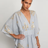 Lefkada Kimono Sleeve Maxi Kaftan - Light Grey and Gold - Simply Beach UK