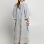 Lefkada Kimono Sleeve Maxi Kaftan - Light Grey and Gold - Simply Beach UK