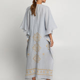 Lefkada Kimono Sleeve Maxi Kaftan - Light Grey and Gold - Simply Beach UK