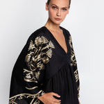 Crete V Neck Midi Kaftan - Black and Gold - Simply Beach UK