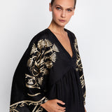 Crete V Neck Midi Kaftan - Black and Gold - Simply Beach UK