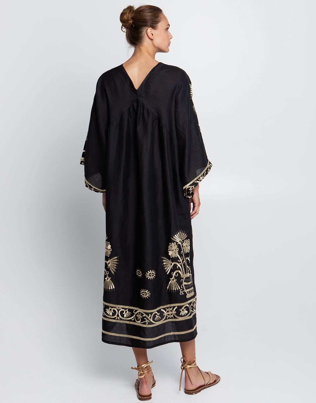 Crete V Neck Midi Kaftan - Black and Gold - Simply Beach UK