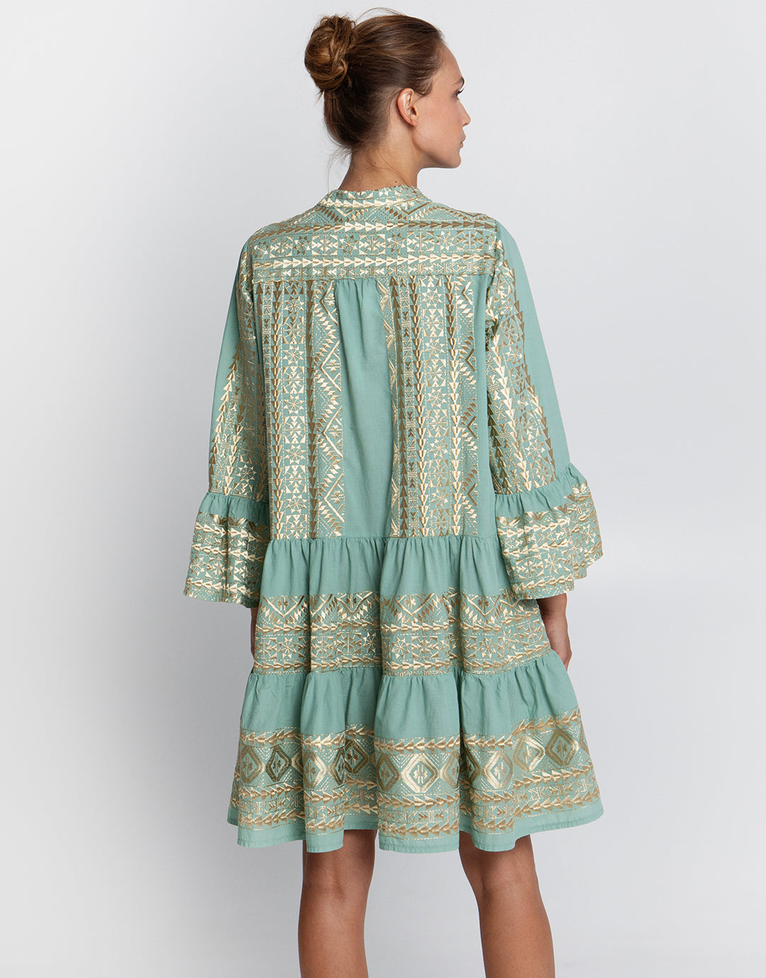 Classic Triangle Long Sleeve Mini Dress - Sea Green and Gold - Simply Beach UK