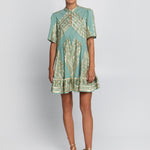 Classic Triangle Oriental Style Mini Dress - Sea Green and Gold - Simply Beach UK