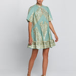 Classic Triangle Oriental Style Mini Dress - Sea Green and Gold - Simply Beach UK