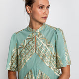 Classic Triangle Oriental Style Mini Dress - Sea Green and Gold - Simply Beach UK