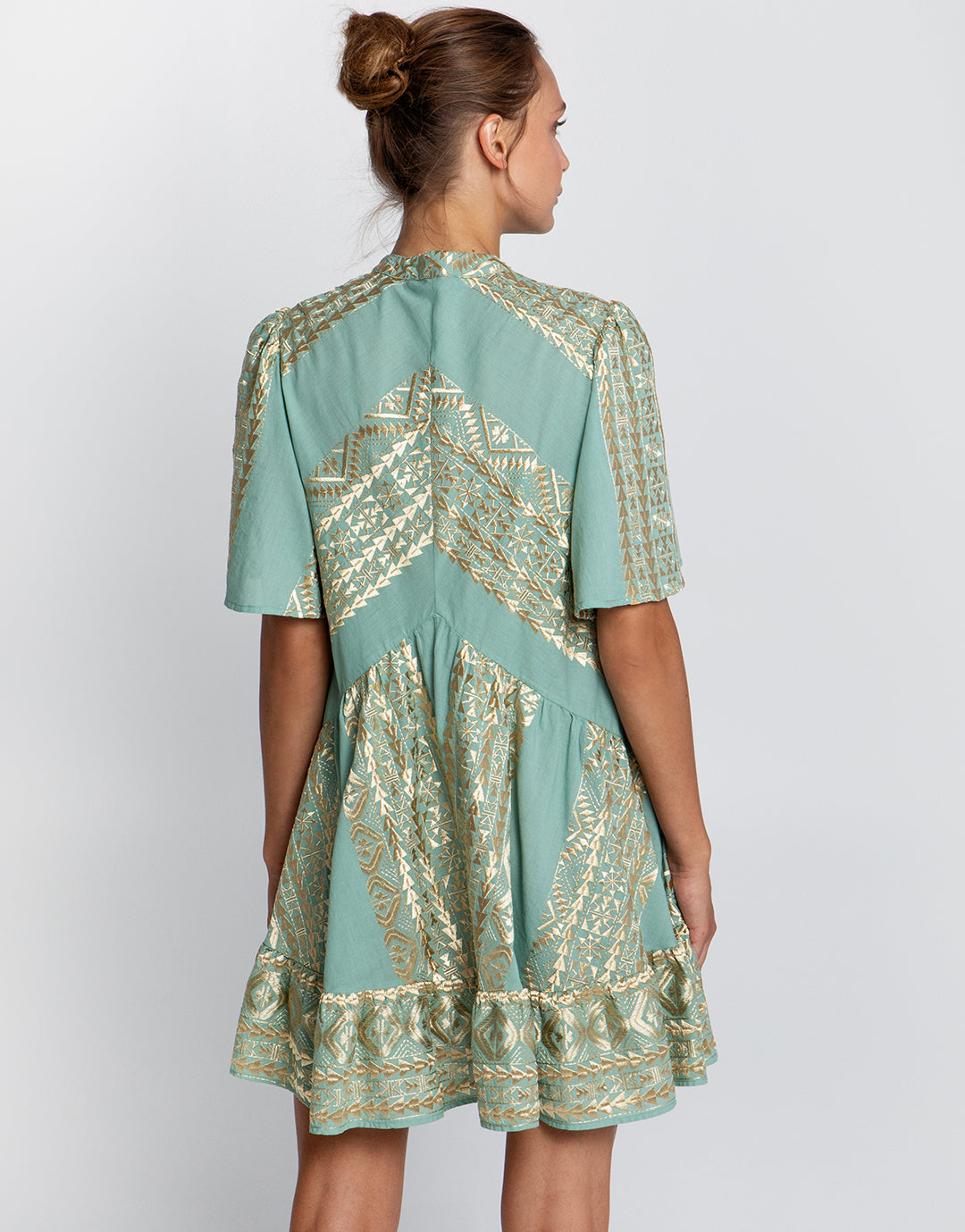 Classic Triangle Oriental Style Mini Dress - Sea Green and Gold - Simply Beach UK