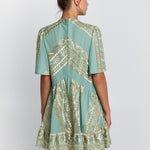 Classic Triangle Oriental Style Mini Dress - Sea Green and Gold - Simply Beach UK