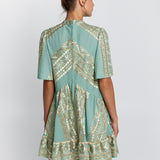 Classic Triangle Oriental Style Mini Dress - Sea Green and Gold - Simply Beach UK