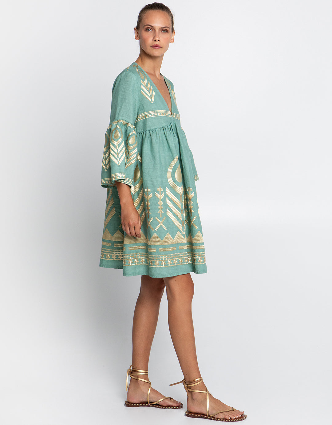 Feather Mini Dress - Sea Green and Gold - Simply Beach UK