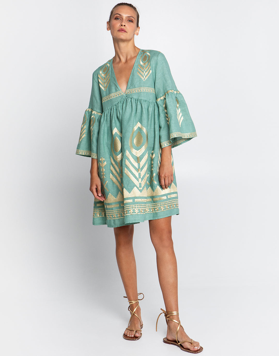 Feather Mini Dress - Sea Green and Gold - Simply Beach UK