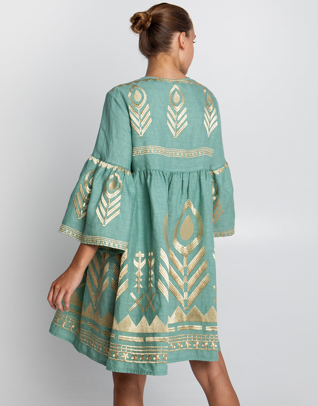 Feather Mini Dress - Sea Green and Gold - Simply Beach UK