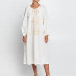 Lefkada Round Neck Midi Kaftan Dress - Natural and Gold - Simply Beach UK