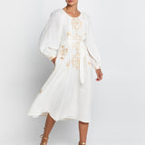 Lefkada Round Neck Midi Kaftan Dress - Natural and Gold - Simply Beach UK