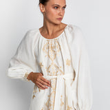 Lefkada Round Neck Midi Kaftan Dress - Natural and Gold - Simply Beach UK