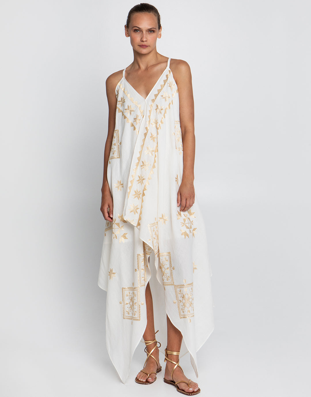 Lefkada Handkerchief Dress - Natural and Gold - Simply Beach UK