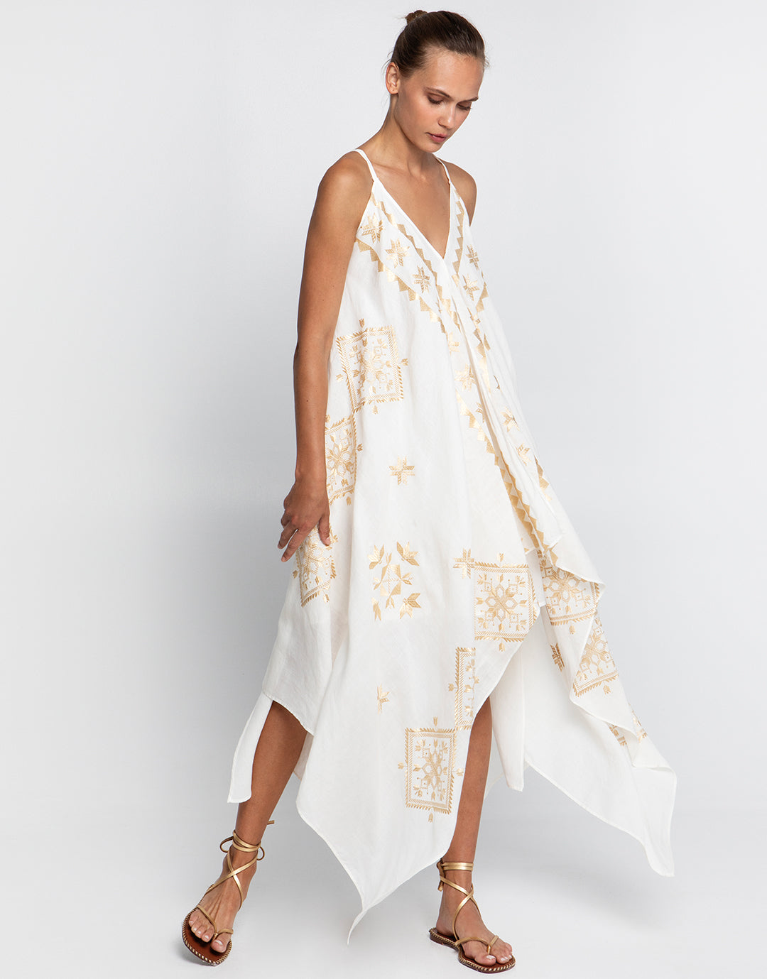 Lefkada Handkerchief Dress - Natural and Gold - Simply Beach UK