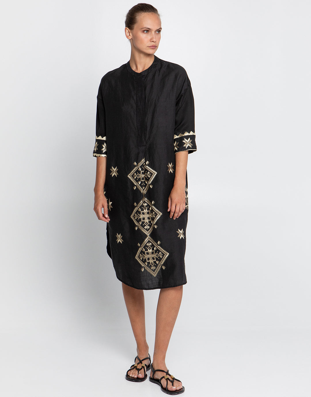 Lefkada Midi Shirt Dress - Black and Gold - Simply Beach UK