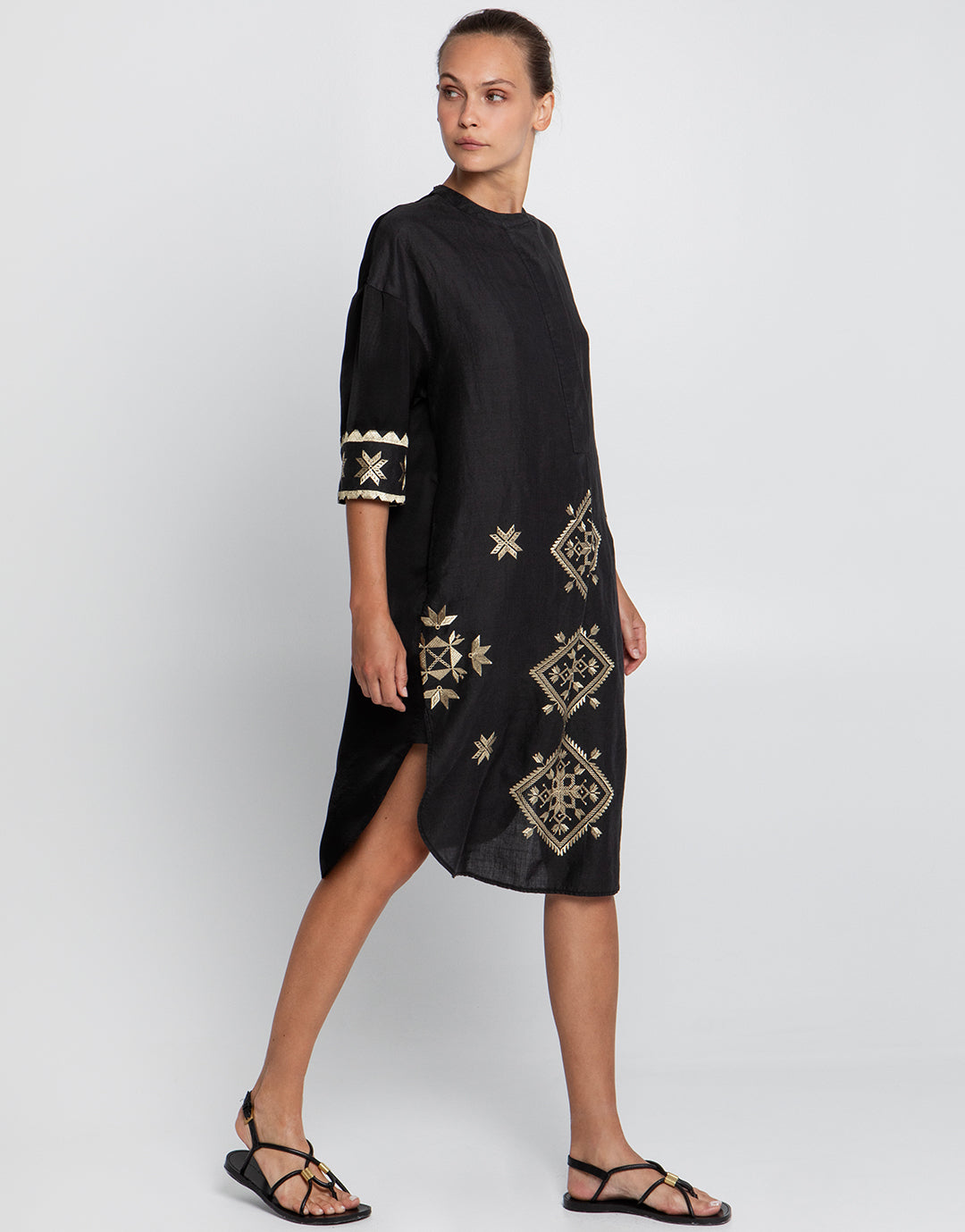 Lefkada Midi Shirt Dress - Black and Gold - Simply Beach UK