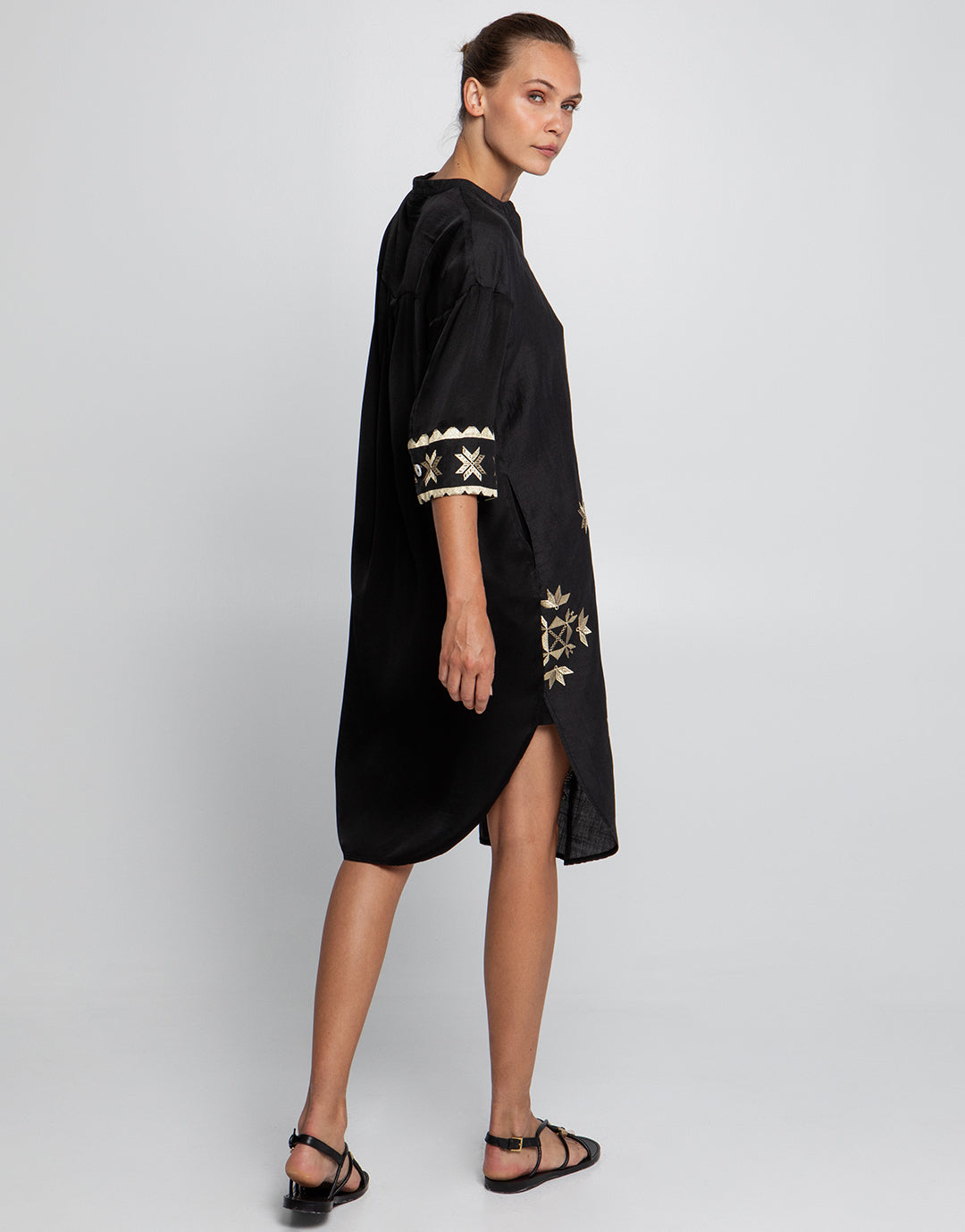 Lefkada Midi Shirt Dress - Black and Gold - Simply Beach UK