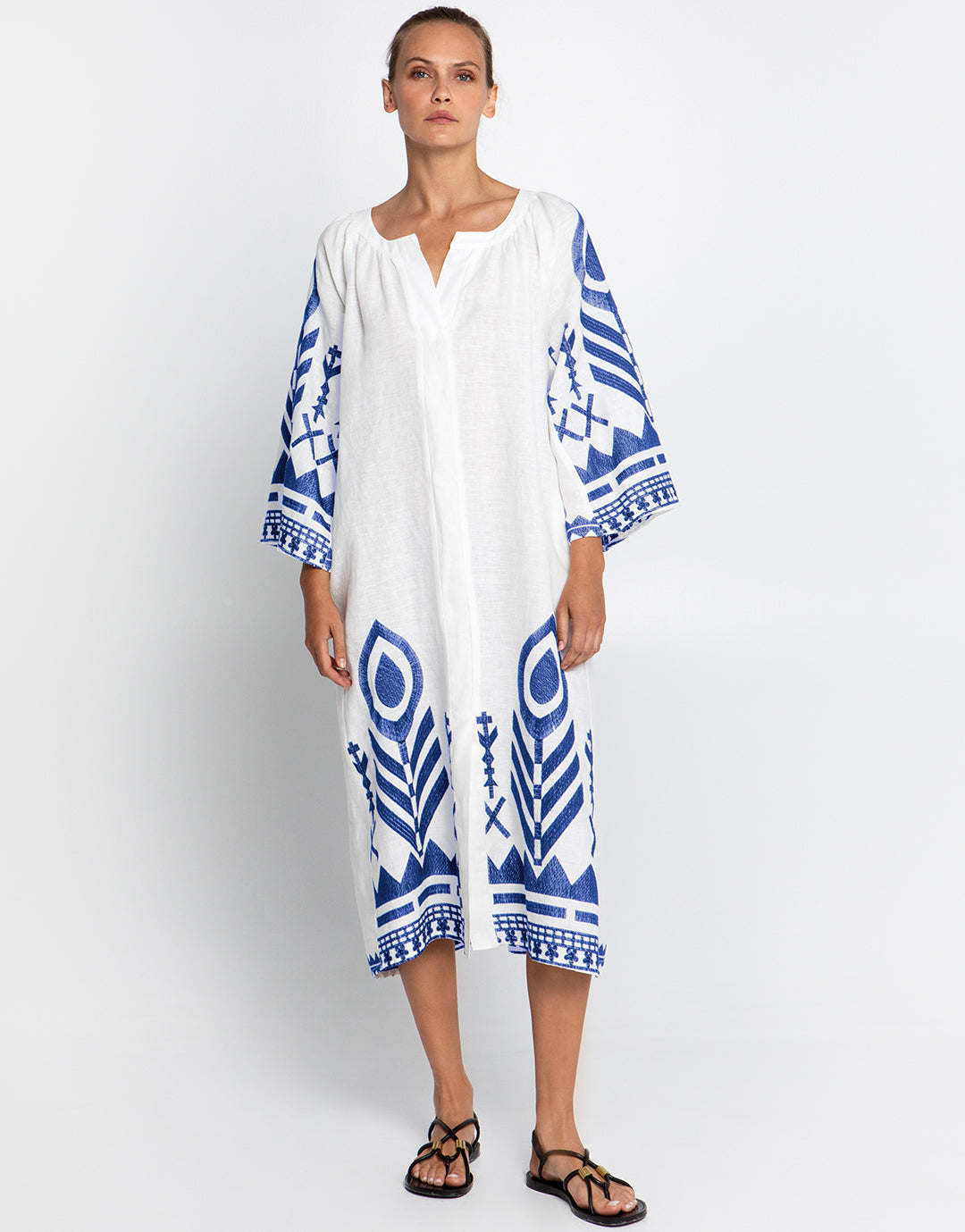 Feather Midi Kaftan  - White and Blue - Simply Beach UK