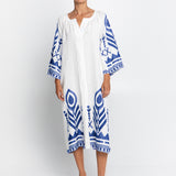 Feather Midi Kaftan  - White and Blue - Simply Beach UK