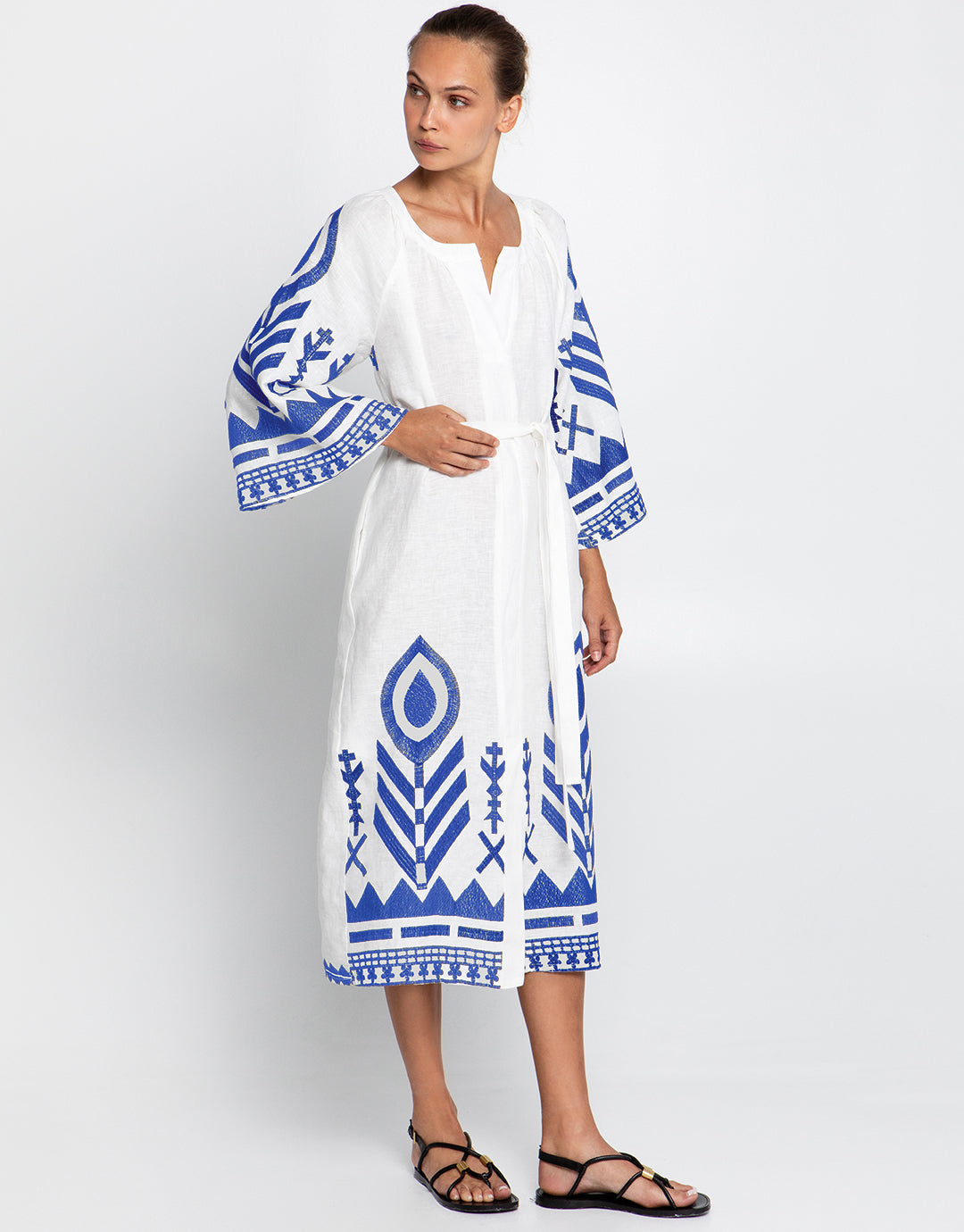 Feather Midi Kaftan  - White and Blue - Simply Beach UK