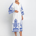 Feather Midi Kaftan  - White and Blue - Simply Beach UK