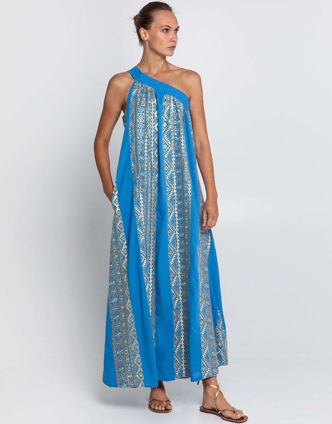 Classic Triangle Asymmetrical Maxi Dress - Blue Raf and Gold - Simply Beach UK