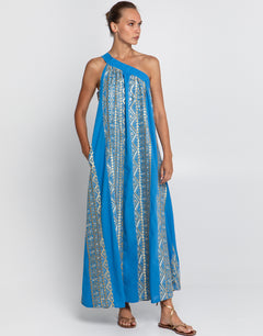 Classic Triangle Asymmetrical Maxi Dress - Blue Raf and Gold - Simply Beach UK