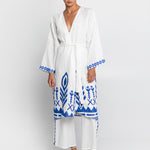 Feather Midi Kimono - White and Blue - Simply Beach UK