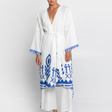 Feather Midi Kimono - White and Blue - Simply Beach UK