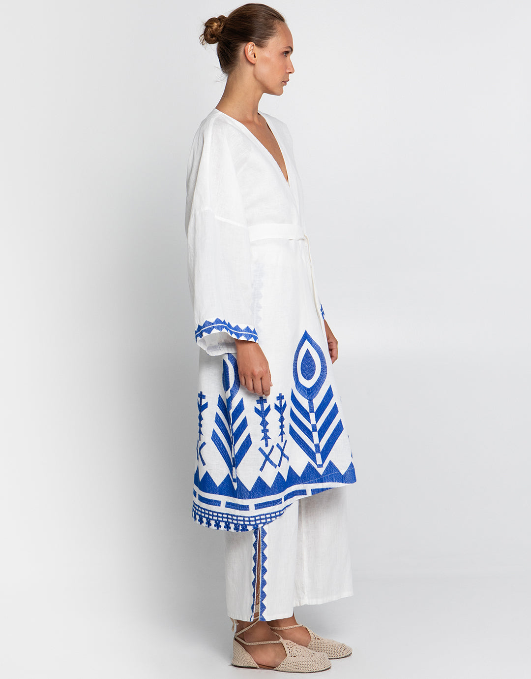 Feather Midi Kimono - White and Blue - Simply Beach UK